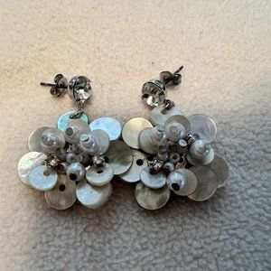 The Limited - Mother of Pearl, Pearl & Rhinestone Flower Earrings